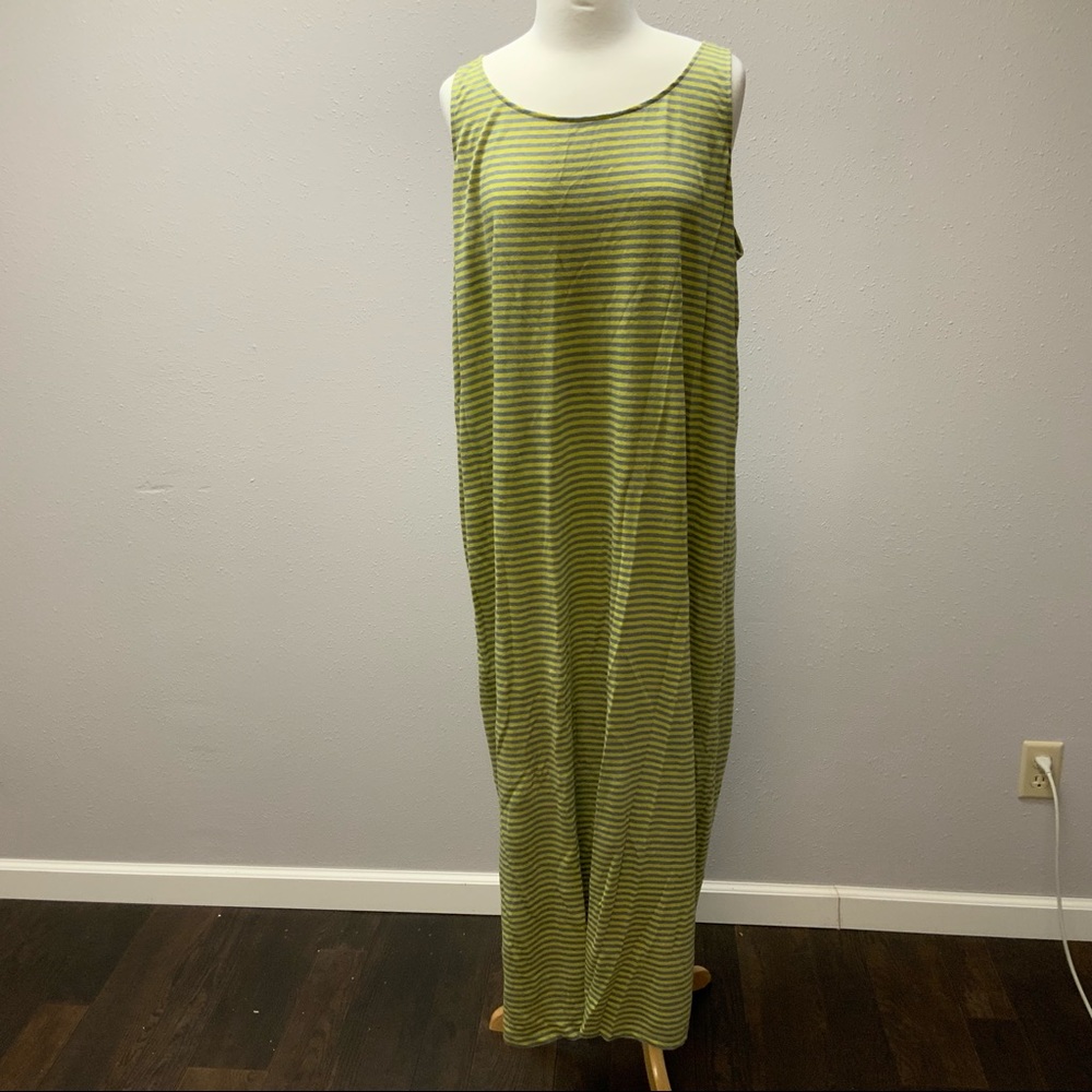 Eileen Fisher Green and Gray Striped Maxi Dress